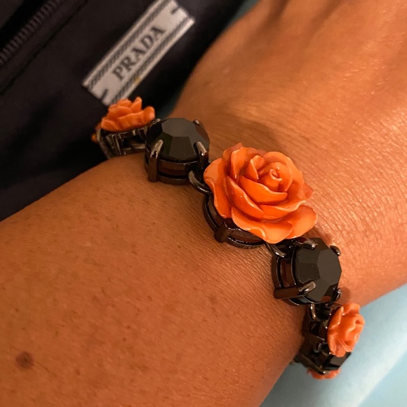 Prada Resin Coral Rose and Black Crystal Bracelet - Picture 4 of 5